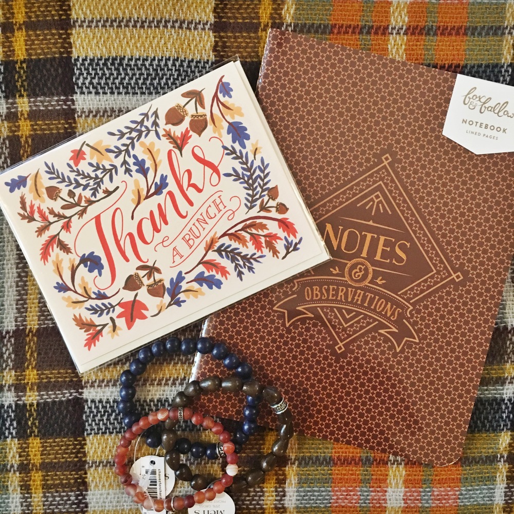  Fox & Fallow Thanks a Bunch Card, Chavez for Charity Bracelets and Fox & Fallow Notebook available at Coqui Paperie & Gifts! 