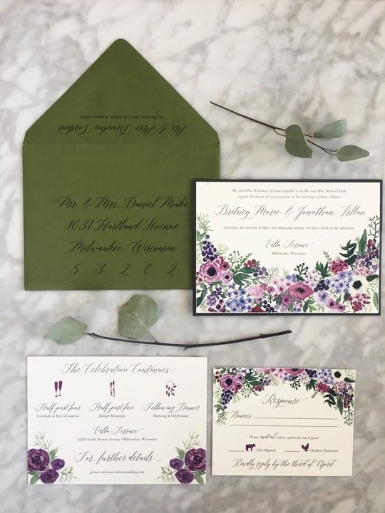  Watercolor floral bouquet invitation suite with digital calligraphy envelope addressing! 